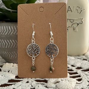 *3 for $20* Tree of Life Green Unakite Stone Dangle Earrings